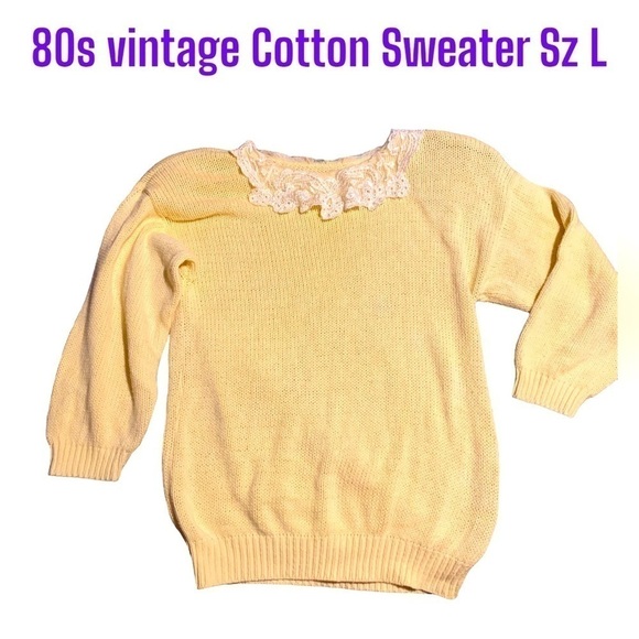Sweaters - EUC Vintage 80s oversized Large Cotton Sweater with shoulder pads Lace Collar